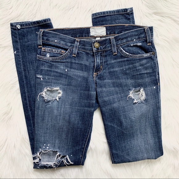 Current/Elliott Denim - Current/Elliott Distressed Paint Skinny Jeans
